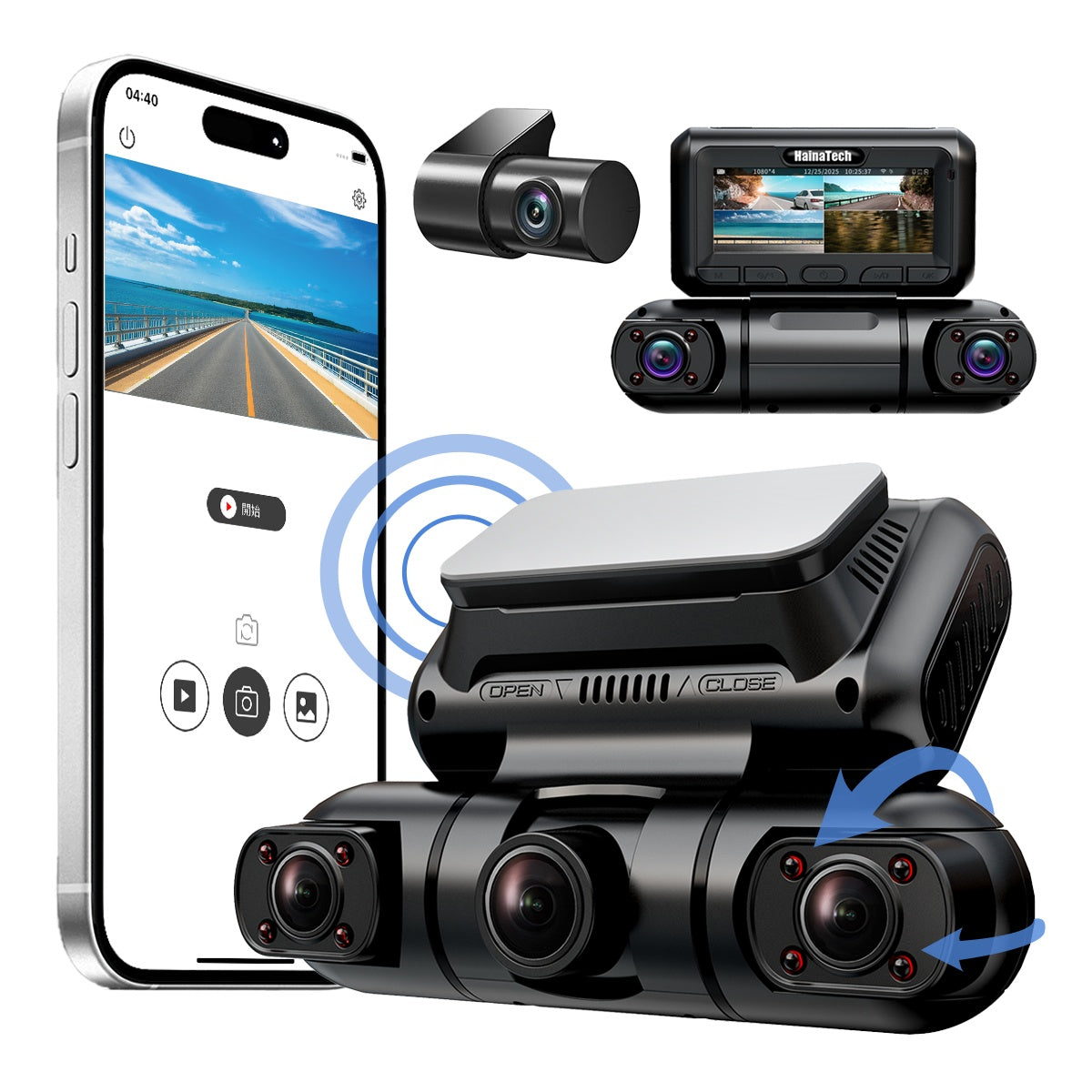 Hainatech Caméra Tableau de Bord 360° Full HD - 4 Canaux 1080P GPS WiFi + Carte 128G